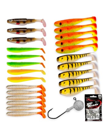 Силиконови примамки и джиг глави за Щука и Бяла риба Jig Pike-Zander Set 1, 34 бр.