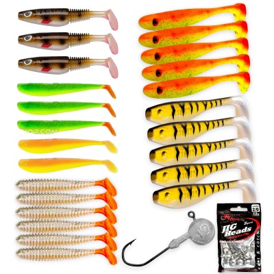 Силиконови примамки и джиг глави за Щука и Бяла риба Jig Pike-Zander Set 1, 34 бр.