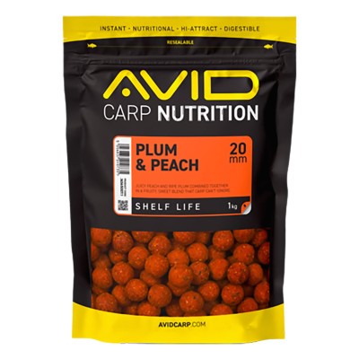 Протеинови топчета Avid Carp Shelf Life Boilies, Plum & Peach, 20 мм, 1 кг