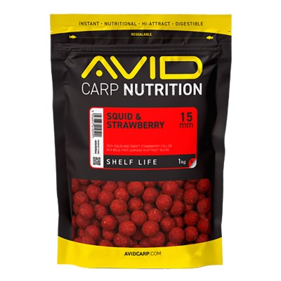 Протеинови топчета Avid Carp Shelf Life Boilies, Squid & Strawberry, 15 мм, 1 кг