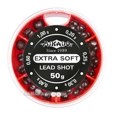 Тежести за плувка в кутия Mikado Extra Soft Lead Shot, 50 г