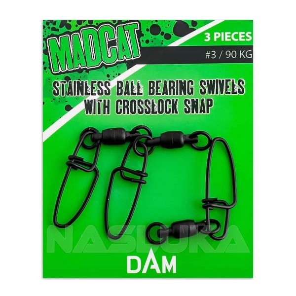 Ролкови вирбели за сом с карабина Madcat Ball Bearing Swivels with Crosslock Snap, 3 бр. — снимка 2