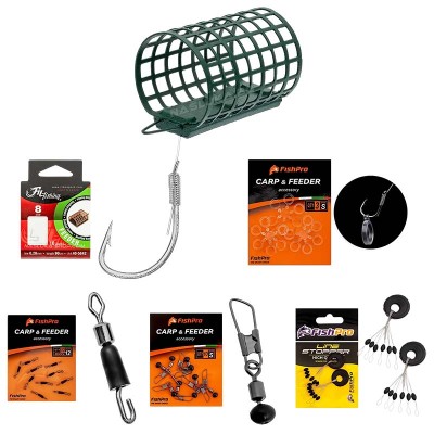 Комплект хранилки, вързани куки и аксесоари за фидер Nasluka Feeder Lake Set, 86 бр.