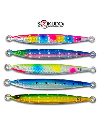 Сет от 5 бр. джигове за морски риболов Sokudo Bullet UV 9 см, 30 г