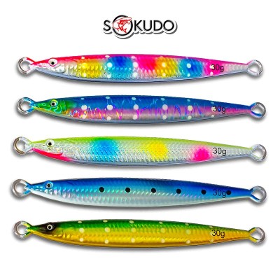 Сет от 5 бр. джигове за морски риболов Sokudo Bullet UV 9 см, 30 г