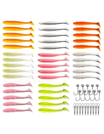 Комплект силиконови шадове и джиг глави за бяла риба и костур Sokudo Zander Pro, 61 бр.