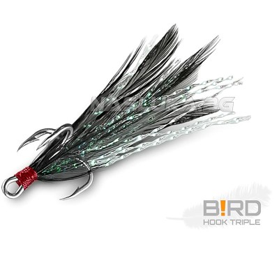 Тройни куки с пера Delphin B!rd Triple Hook, 3 бр., Black
