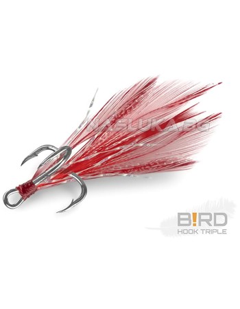 Тройни куки с пера Delphin B!rd Triple Hook, 3 бр., Red