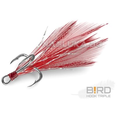 Тройни куки с пера Delphin B!rd Triple Hook, 3 бр., Red