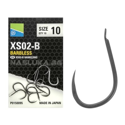 Куки без контра за фидер Preston XS02-B Barbless, 10 бр.
