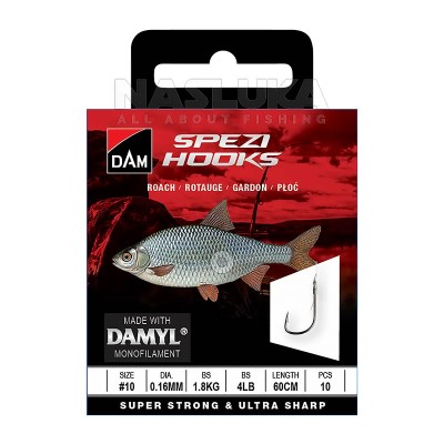 Вързани куки за бабушка, червеноперка DAM Spezi Hooks, Roach, 10 бр.