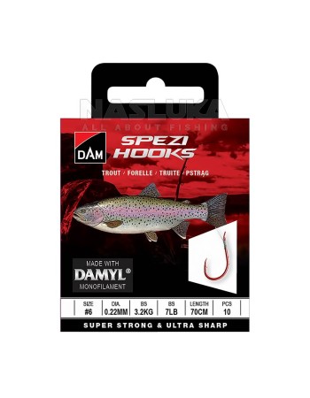Вързани куки за пъстърва DAM Spezi Hooks, Trout Red, 10 бр.