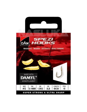 Вързани куки за риболов с бели червеи DAM Spezi Hooks, Maggots, 10 бр.