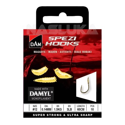 Вързани куки за риболов с бели червеи DAM Spezi Hooks, Maggots, 10 бр.