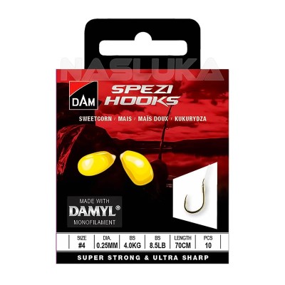 Вързани куки за риболов с царевица DAM Spezi Hooks Sweetcorn, 10 бр.
