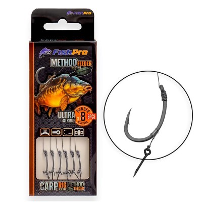 Вързани куки за метод фидер с шип FishPro Method Feeder Carp Rig, 6 бр.