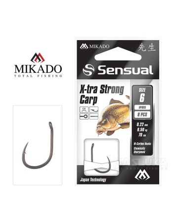 Вързани куки за шаран Mikado Sensual X-tra Strong Carp DB, 70 см, 8 бр.
