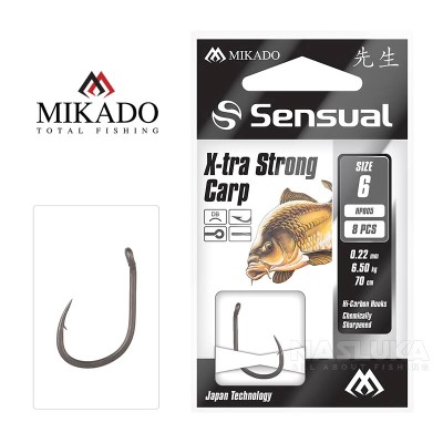 Вързани куки за шаран Mikado Sensual X-tra Strong Carp DB, 70 см, 8 бр.