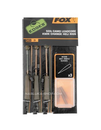 Комплект монтажи с бърза връзка Fox Leadcore Kwik Change Heli Rigs, 50 lb