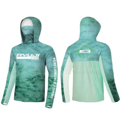 Слънцезащитна блуза Ryuji UV Performance Hoodie + Neck, Green Sky