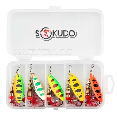 Комплект въртящи блесни за риболов Sokudo River Spinners, 5 бр.