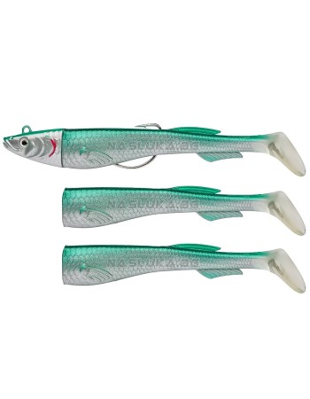 Сет от 3 бр. силиконови примамки и джиг глава Berkley Powerbait Power Sardine, 12 см, 15 г, Ayu Green