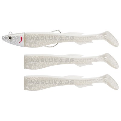 Сет от 3 бр. силиконови примамки и джиг глава Berkley Powerbait Power Sardine, 12 см, 15 г, Snow White