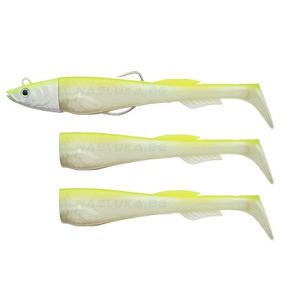 Сет от 3 бр. силиконови примамки и джиг глава Berkley Powerbait Power Sardine, 12 см, 15 г, White Chart