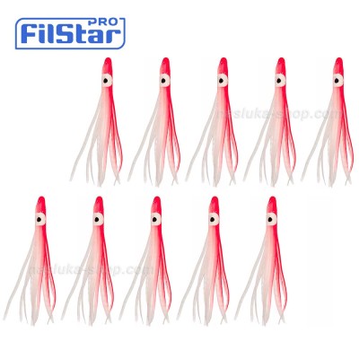 Силиконови октоподи Filstar Shirasu, Red-Luminous Glitter, 10 бр.