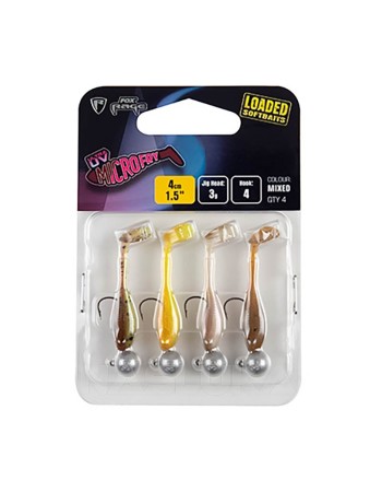 Комплект от 4 силиконови шада с джиг глави Fox Rage Micro Fry UV Loaded 4 см, 3 г, Mixed