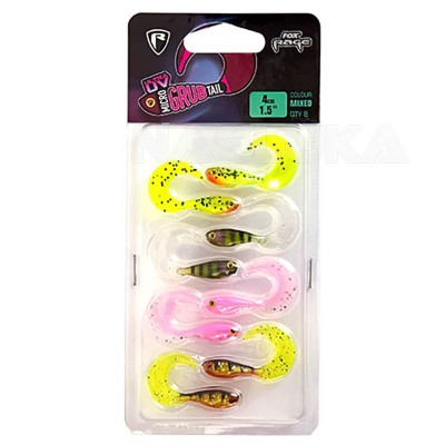 Комплект шадове Fox Rage Micro Grub Tail UV 4 см, Mixed, 8 бр.