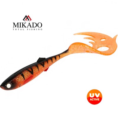 Сет от 4 силиконови примамки Mikado Sicario Pike Tail 10.5 см, цвят Orange Perch