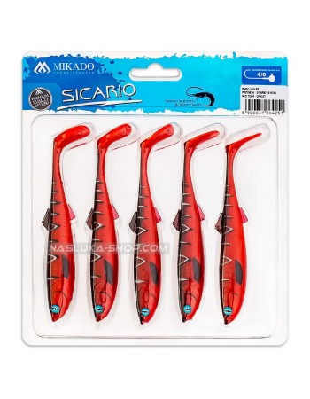 Сет от 5 бр. силиконови шадове Mikado Sicario 8.5 см, цвят Red Tiger