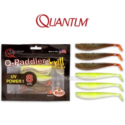 Сет силиконови шадове Quantum Q-Paddler Shad, Motoroil-Citrus Mix, 8 см, 6 бр.