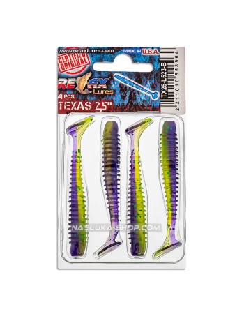 Сет от 4 бр. силиконови примамки Relax Texas Laminat Blister 6 см, цвят L523