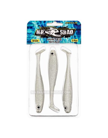 Силиконови шадове Ryuji Mister Shad 10 см, 3 бр., цвят Pearl White Glow