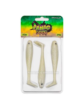 Силиконови шадове Ryuji Panic Shad 9 см, 3 бр., цвят Pearl White Glow