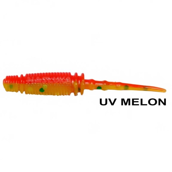 Силиконови примамки Ryuji Rock Worm 4 см, 12 бр., цвят UV Melon — снимка 1