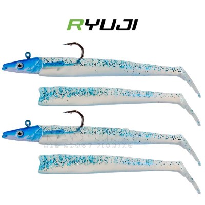 Комплект от 2 джиг глави и 4 тела Ryuji Snake Shad 16 г, Blue Ice