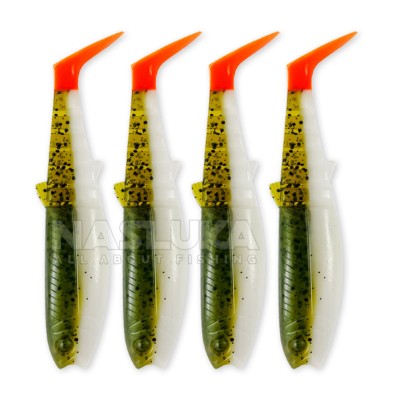 Комплект от 4 бр. силиконови примамки Savage Gear Cannibal Shad 12.5 см/20 г, Olive Hot Orange