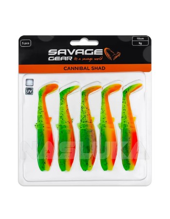Комплект от 5 бр. силиконови примамки Savage Gear Cannibal Shad 10 см/9 г, FireCracker