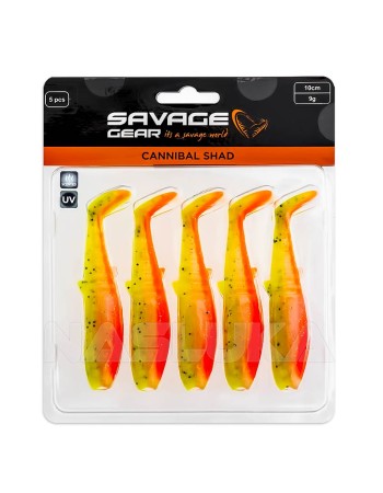 Комплект от 5 бр. силиконови примамки Savage Gear Cannibal Shad 10 см/9 г, Lemon Cracker