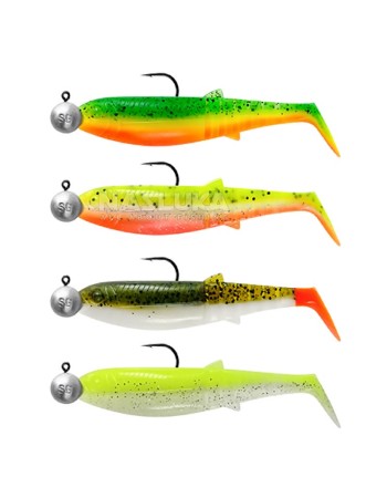 Комплект от 4 шада с джиг глави 12.5 г, SG Cannibal Shad Darkwater Mix 12.5 см
