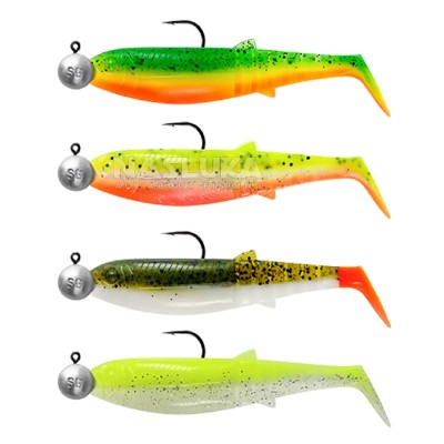 Комплект от 4 шада с джиг глави 12.5 г, SG Cannibal Shad Darkwater Mix 12.5 см