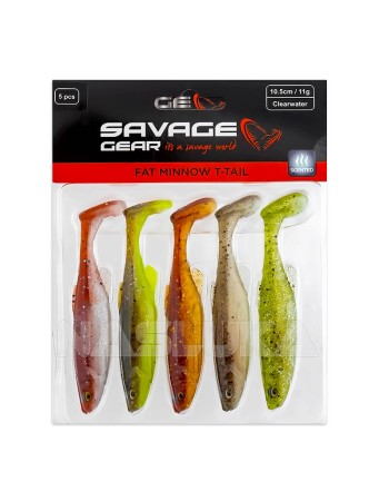 Комплект от 5 бр. силиконови примамки Savage Gear Fat Minnow T-Tail 10.5 см/11 г, Clearwater Mix