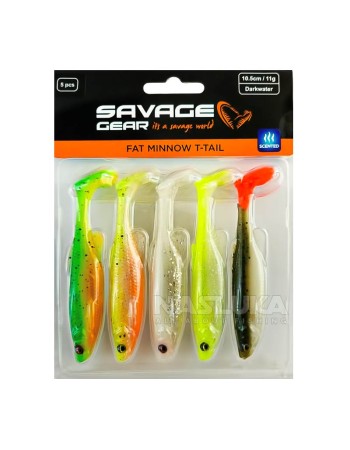 Комплект от 5 бр. силиконови примамки Savage Gear Fat Minnow T-Tail 10.5 см, 11 г, Darkwater Mix