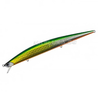 Потъващ воблер за морски риболов Duo Tide Minnow Slim Flyer, Green Gold Fusion
