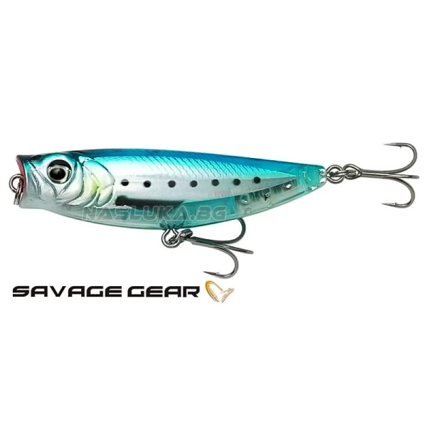 Повърхностна примамка Savage Gear 3D Minnow Pop Walker 5.5 см, 6 г, F, Ghost Sardine — снимка 1