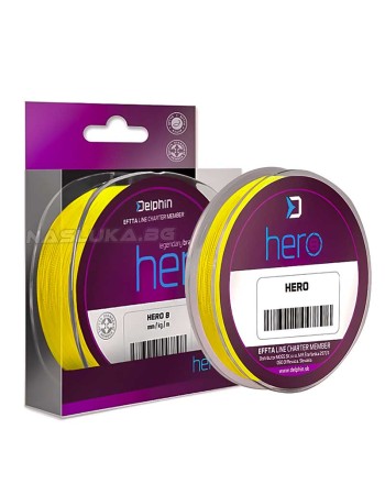 Плетено 8-нишково влакно Delphin Hero 8, Fluo Yellow, 117 м