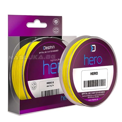 Плетено 8-нишково влакно Delphin Hero 8, Fluo Yellow, 117 м